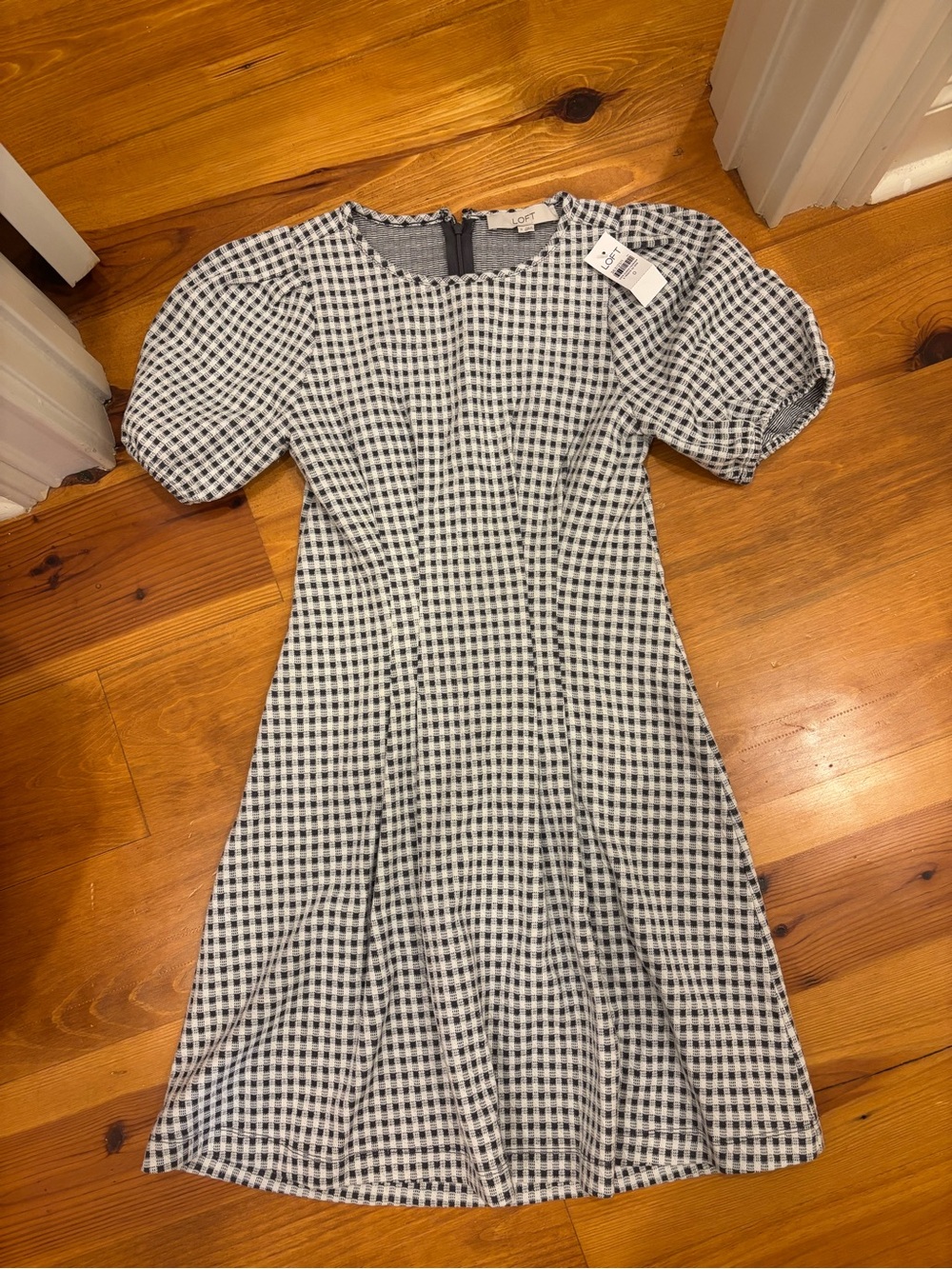 LOFT Black and White Gingham Midi Dress